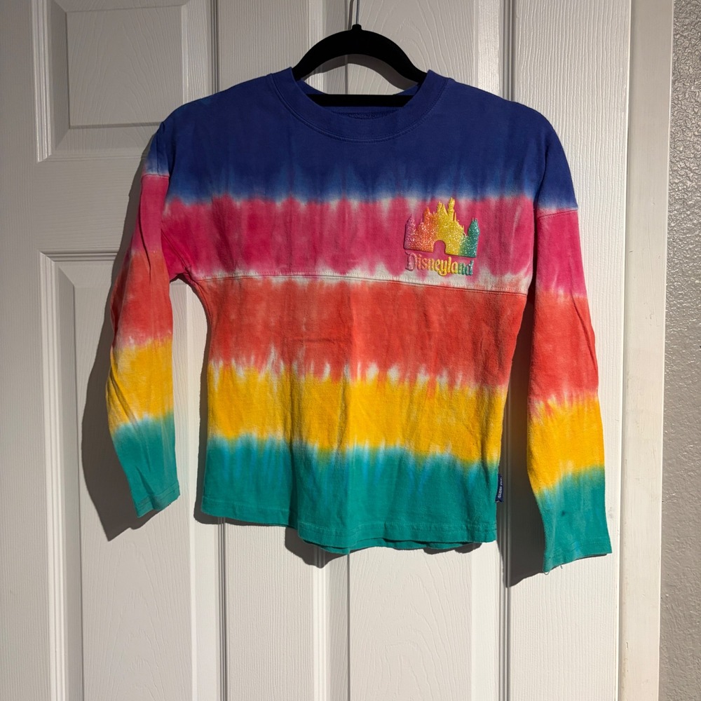 Disneyland Spirit Jersey Kids Small Rainbow Tie Dye Glitter Puff Print Shirt